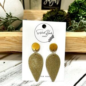 Sculpted Hearts Handmade Gold Polymer Clay Dangle Earrings. New